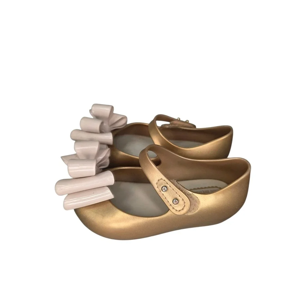 Mini Melissa Gold Bow Mary Jane Flats Girls Size 5 Toddler EU 20/21